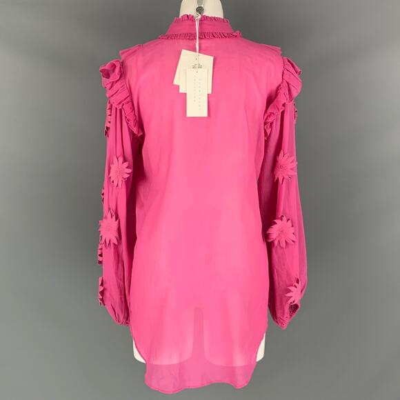 CAROLINA K Size S Pink Cotton Applique Bow Blouse - Picture 3 of 6